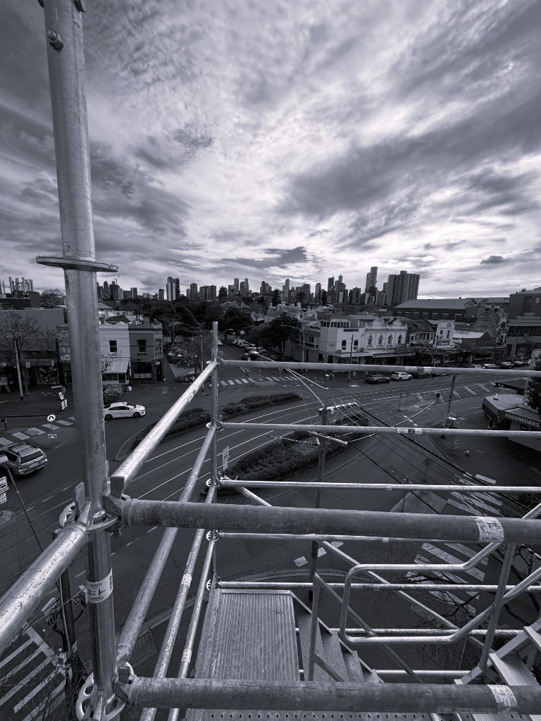 City view from a scaffolding platform