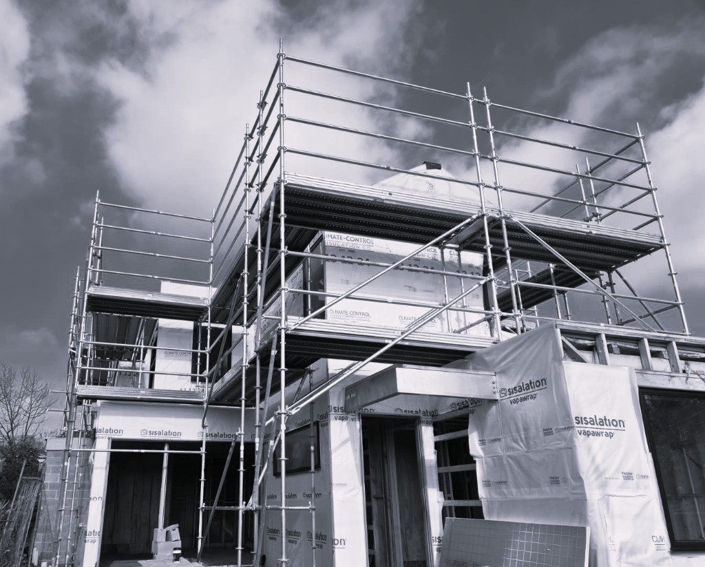 Scaffolding around a building under construction